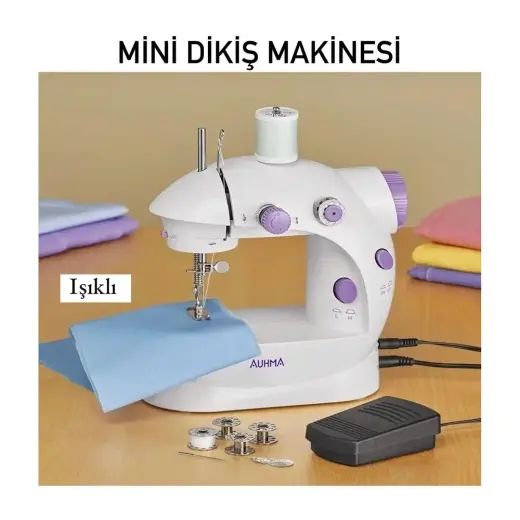 Auhma Mini Ev Dikiş Makinesi Pedallı Sewing Machine Portatif A+ Çok Fonksiyonlu