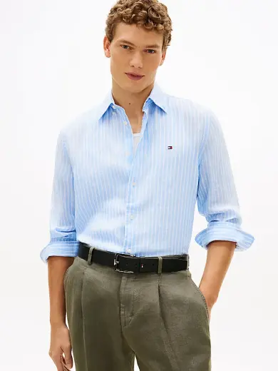 Erkek Linen Bengal Stripe Gömlek