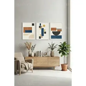 Tontilika Modern Geometrik Formlar 3’lü Ahşap Çerçeveli Tablo Seti 50 x 70 cm