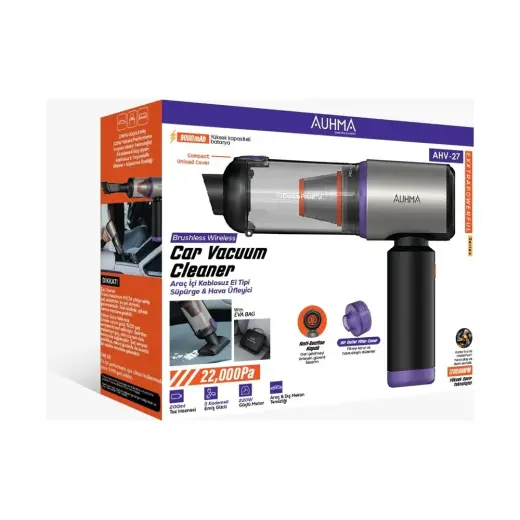 Azurtech Auhma Elite Power Ahv-27 Gri Şarjlı Araç Süpürgesi -22.000 Pa Emiş Gücü 9.000Mah