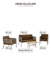 Upstyle Lido Bahçe & Balkon Oturma Takımı Cappucino Kahve 2