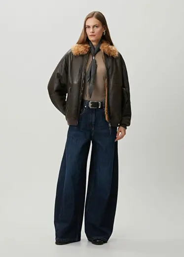 Lacivert Wide Leg Jean Pantolon