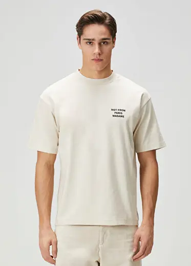 Bej Logo Baskılı T-shirt