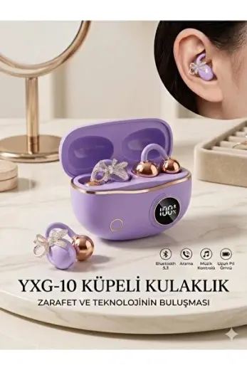 YXG-10 Kristal Fiyonklu Küpeli Bluetooth Kulaklık LED Ekranlı Kablosuz Kulak İçi Kulaklık Aksesuar Tasarım