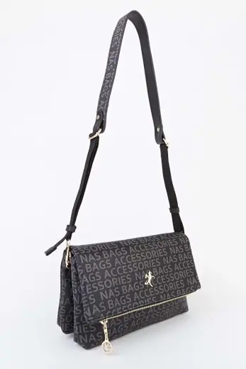 nas bag-1100 yazılı kadın omuz çanta SİYAH