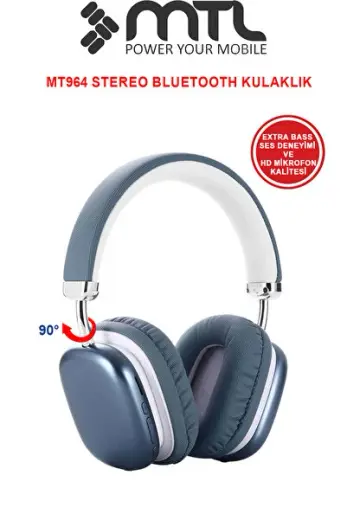 Kablosuz Stereo Kulak Üstü Kulaklık HD Ses Bluetooth 5.3 Extra Bass Ios Ve Android Uyumlu MT964