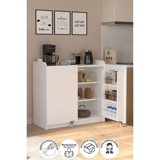 Bofigo Gökçe Tekerlekli Çok Amaçlı Erzak Kiler Dolabı Çam