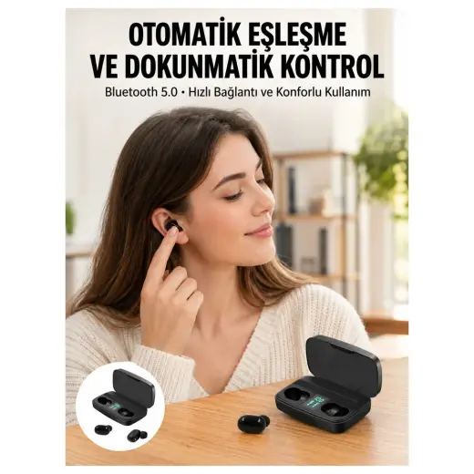 Masa Dostu Tws Bluetooth Kulaklık 5.0 Bluetooth Bağlantılı Dokunmatik Kontrol Özelliği Yeni Nesil Tdms-07