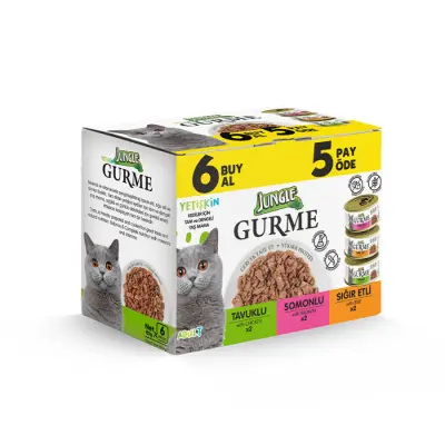 Jungle Gurme Sığır Etli Tavuklu ve Balıklı Yetişkin Kedi Konservesi 85gr (6 AL 5 ÖDE)