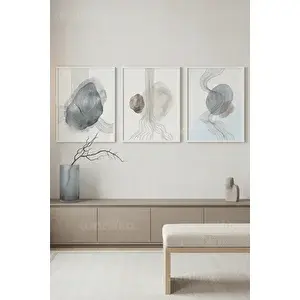 Tontilika Modern Soyut Natürel 3’lü Ahşap Çerçeveli Tablo Seti 30x42 cm