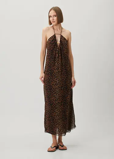 Leopar Midi Plaj Elbisesi