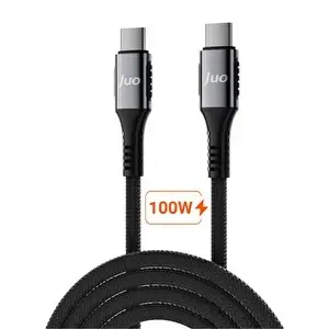 Juo JCBK101-B 100W 5A E-Mark Çipli PD Type-C to Type-C Örgülü 1 M Hızlı Şarj ve Data Kablosu Siyah