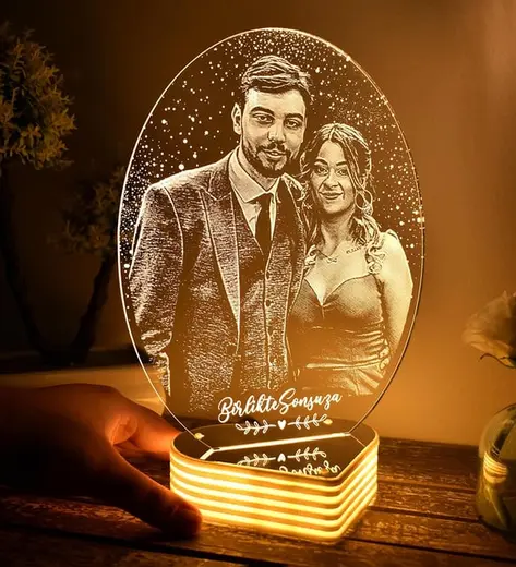 Kişiye Özel Fotoğraflı 3D Led Oval Gece Lambası (Beyaz)