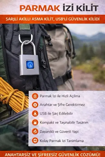 Parmak İzi Kilit – Şarjlı Akıllı Asma Kilit, USB’li Güvenlik Kilidi