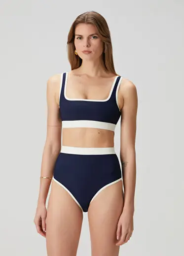 Hayden Lacivert Beyaz Bikini Üstü