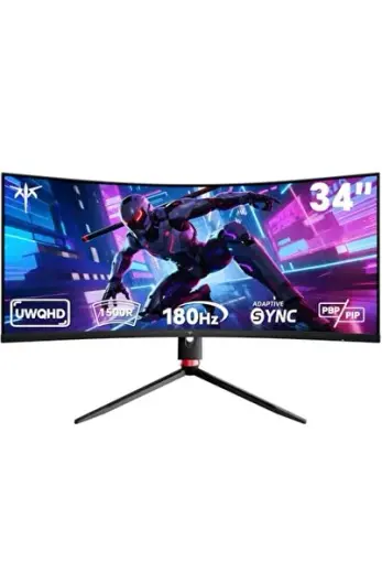 Ultra Geniş Kavisli Monitör 34 İnç, UWQHD (3440 x 1440) 180Hz Oyun Monitörü, Adaptive Sync, 21:9 VA Panel 1500R, 1 ms MPRT, HDR 10, Ayarlanabilir Stand, 2 x DP 1.4, 2 x HDMI 2.0, H34S18S