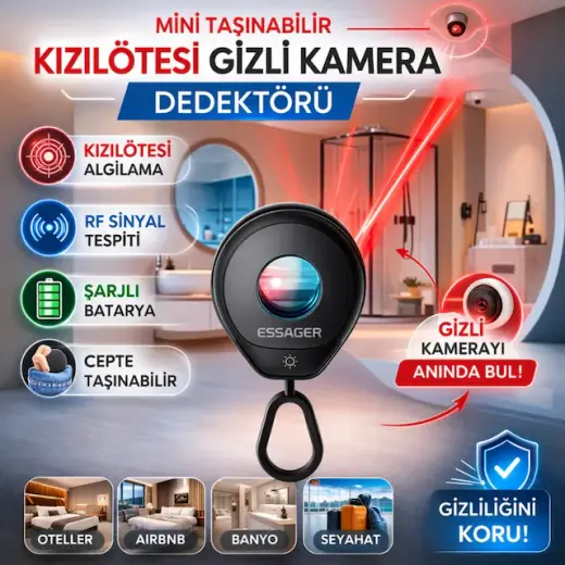 Polham Mini Taşınabilir Kızılötesi Kamera Dedektörü Rf Sinyal Tespiti Şarjlı Otel, Airbnb Güvenlik Cihazı