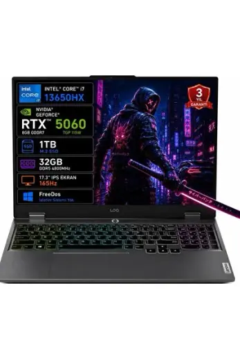 Loq 17IRX10 83JH00CKTR I7-13650HX 32 GB 1 tb SSD RTX5060 8 gb Tgp 115W 17.3" IPS 165Hz Freedos Taşınabilir Bilgisayar