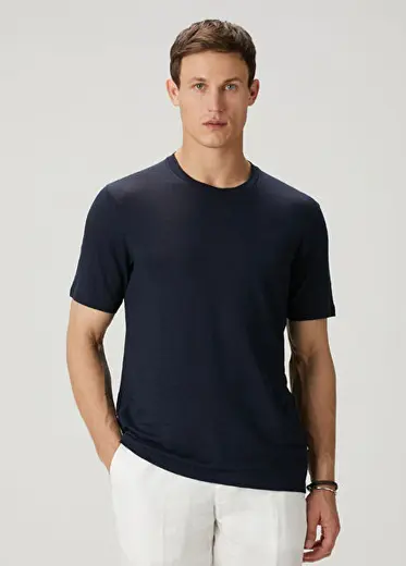 Tailored Fit Lacivert Keten T-shirt