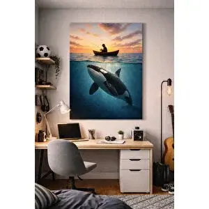 Mgi Design Balıkçı Ve Balina Okyanus Kanvas Tablo – Gün Batımı Deniz Manzarası Duvar Dekoru | Modern Duvar Dekoru | Salon, Yatak Odası Ve Ofis İçin | Sanatsal Ev Dekorasyonu 50x70 cm