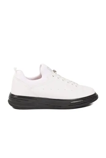 Beyaz Lastik Bağcıklı Erkek Sneaker