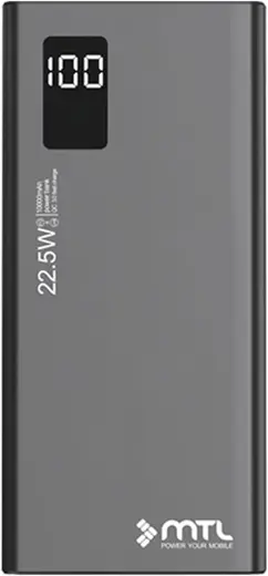 MTL 20000 mAh 22.5W Turbo Şarj Dahili Kablolu Led Göstergeli PD ve QC 3.0 Powerbank MT4520 Siyah ile uyumlu