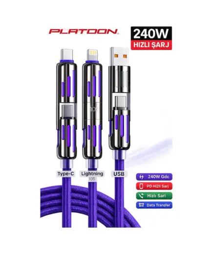 Platoon Pl-8933 240w 2in1 Type-c To Type-c / Apple Uyumlu iOS / Usb Hızlı Şarj Ve Data Kablosu