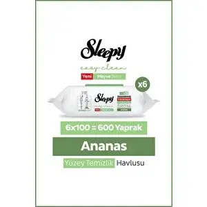 Sleepy Meyve Serisi Yüzey Temizlik Havlusu Mendili Ananas 6x100 (600 Yaprak)