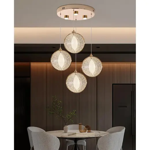 Apliqa Edward 4'lü 42 Watt Yuvarlak Gold Ledli Modern Salon Avize