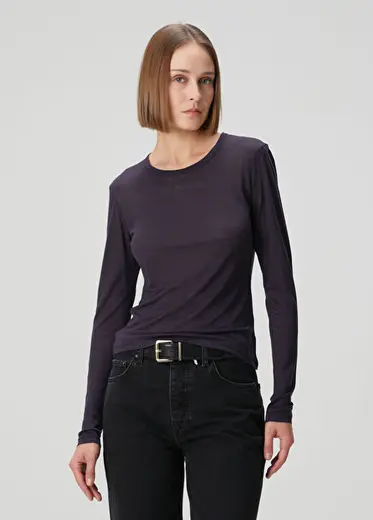 Sylvie Koyu Lacivert Uzun Kollu T-shirt