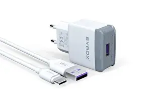 Syrox Q32 3.0A 18W 1mt USB-A - Type-C Kablolu 1xUSB-A Port Çıkışlı Şarj Cihazı Beyaz