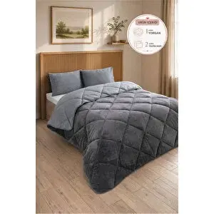 Formeya Premium Çift Taraflı Wellsoft Yorgan Seti Battal Boy 215x235 Cm – 2 Adet Yastık Kılıflı Antrasit