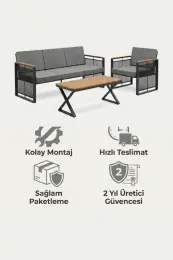 Upstyle Maris Bahçe Balkon Oturma Takımı Teak Masa Antrasit 8