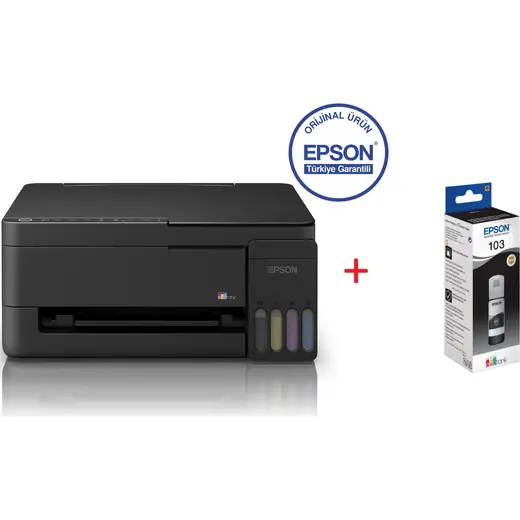 Epson Ecotank L3350 Wi-Fi + Tarayıcı + Fotokopi Renkli Çok Fonksiyonlu Tanklı Yazıcı C11CL62413 + Orjinal Siyah Mürekkep Hediyeli