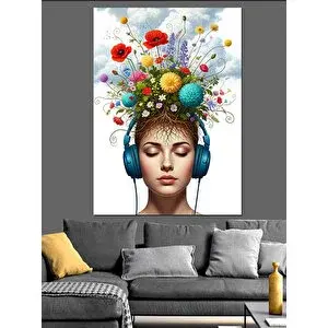 Tablomega Çiçek Başlı Kadın Portresi Dekoratif Kanvas - Mdf Ahşap Tablo 25x35 cm