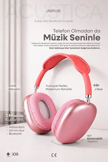 Bluetooth Kulaklık iOS Android Uyumlu Yüksek Ses Kalitesi Mikrofonlu Kulaklık Acustica Red
