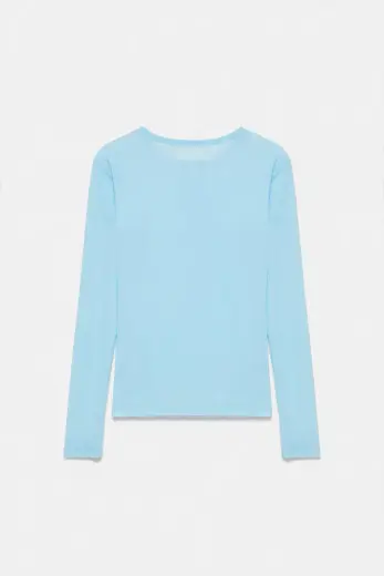 Yarı transparan henley yaka t-shirt Açık mavi