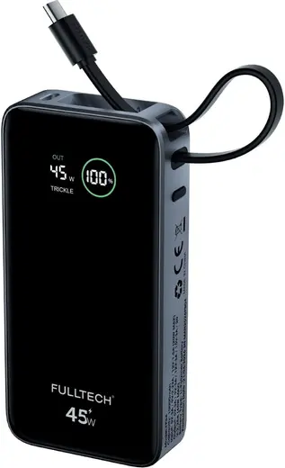 Fulltech FP54 10000mAh 45W Hızlı Şarj Powerbank | Entegre Type-C Kablo, Kablosuz Şarj ve Dijital Ekran