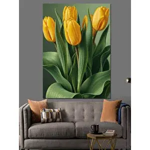 Tablomega Sarı Lale Çiçek Buketi Dekoratif Kanvas - Mdf Ahşap Tablo 100x140 cm