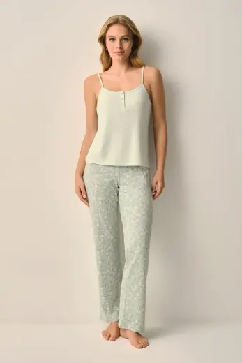 Yeşil Desenli Ella Atlet Pantolon Pijama Takımı