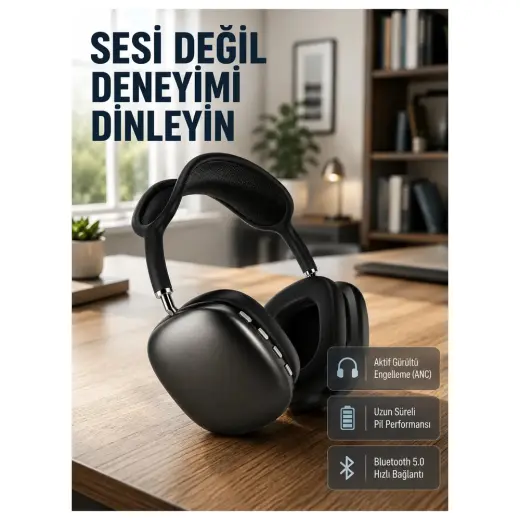 Bluetooth 5.0 Kulak Üstü Kulaklık – Gürültü Engelleme, Uzamsal Ses, Hızlı Şarj