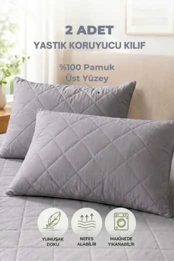 Formeya Pamukkale Alez Gri %100 Pamuk Kapitone Yastık Koruyucu Alez 2 Adet 50X70