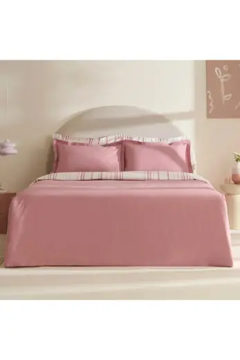 Karaca Home Cool Stripe Çift Kişilik Nevresim Takımı Gül Kurusu