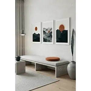 Tontilika Minimalist Dağ Ve Gün Batımı 3’lü Ahşap Çerçeveli Tablo Seti 21x30 cm