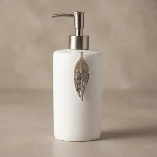 Leaf Sıvı Sabunluk Beyaz Gümüş
