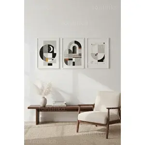 Tontilika Modern Soyut Geometrik Renk Blokları 3’lü Ahşap Çerçeveli Tablo Seti 21x30 cm