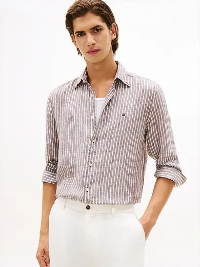 Erkek Linen Bengal Stripe Gömlek