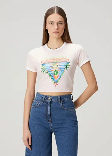 Pembe Logo Baskılı T-shirt