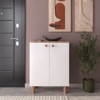 Eco Room Bohem 2 Kapaklı Ayakkabılık - Beyaz / Atlantik Çam - 91x35x70 cm