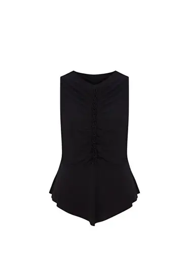 Siyah Drape Detaylı Jarse Regular Fit Kolsuz Kadın Bluz